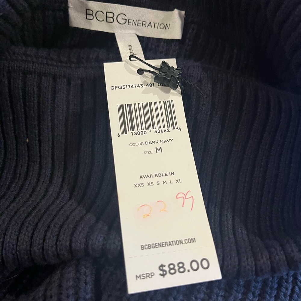 BCBGeneration Off-the-Shoulder Navy Sweater - Picture 3 of 4